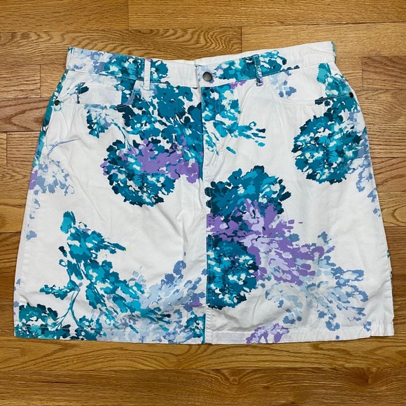 croft & barrow Pants - Croft & Barrow Floral Skort Women 14 White Blue Watercolor Coastal Summer Preppy